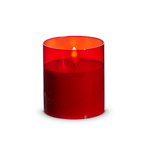 Raz Imports Holiday Candles 2023 Red Glass Ivory Pillar Candle