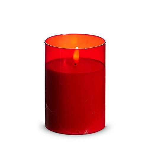 Raz Imports Holiday Candles 2023 Red Glass Ivory Pillar Candle