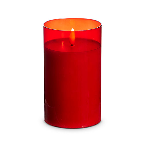 Raz Imports Holiday Candles 2023 Red Glass Ivory Pillar Candle