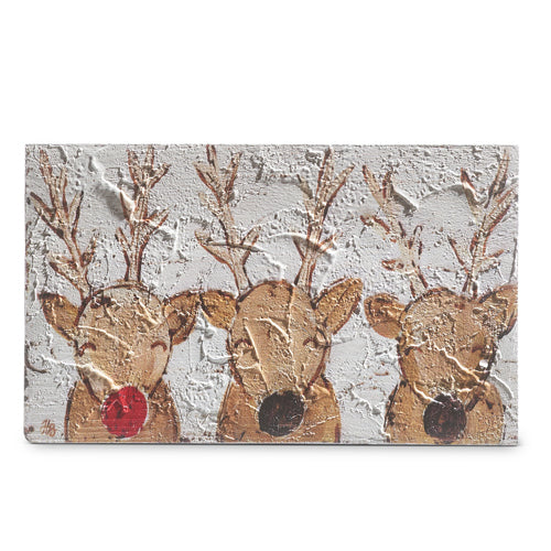 Raz Imports 2023 Heartfelt Holiday Reindeer Textured Wood Block