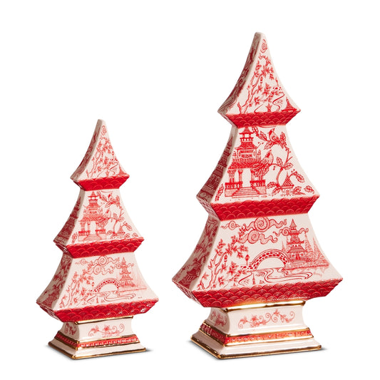 Christmas Carousel Collection - Red Chinoiserie Trees - SET OF 2