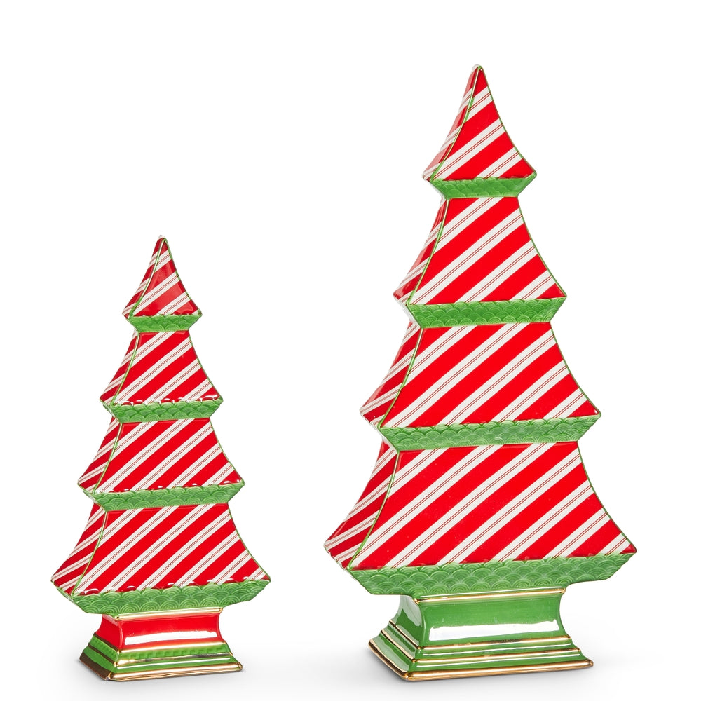 Christmas Carousel Collection - 12.25" Candy Cane Stripe Tabletop Trees - SET OF 2
