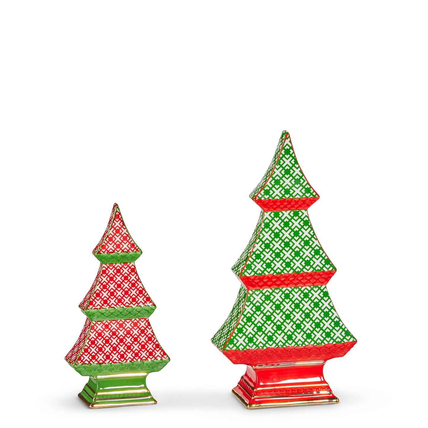 Christmas Carousel Collection - 9.25" Geo Pattern Tabletop Trees - SET OF 2