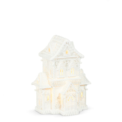 12" Lighted White Gingerbread House House with Pearls