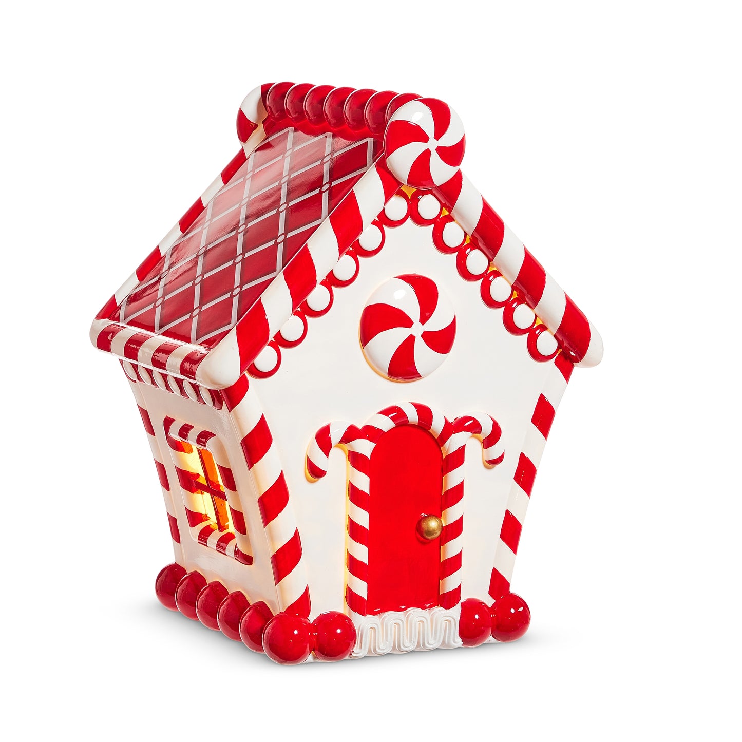 16" Lighted Red White Candy Cane Lane Gingerbread House