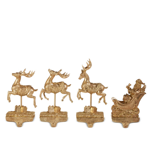 Royal Court Collection - 10.5" Santa and Reindeer Stocking Holders - SET OF 4