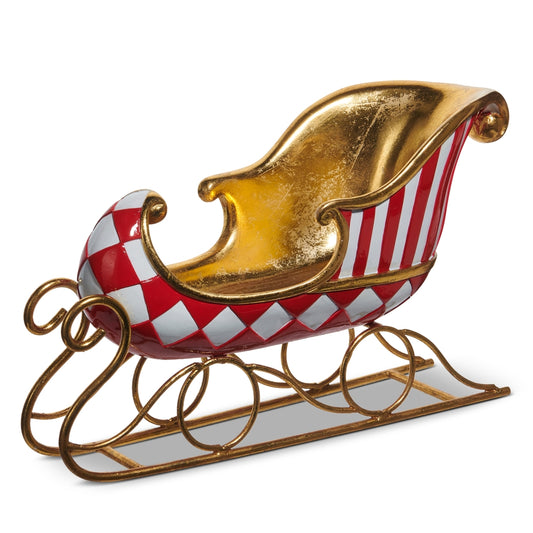 Candy Cane Lane - 14.5" Red, Gold and White Patterned Sleigh