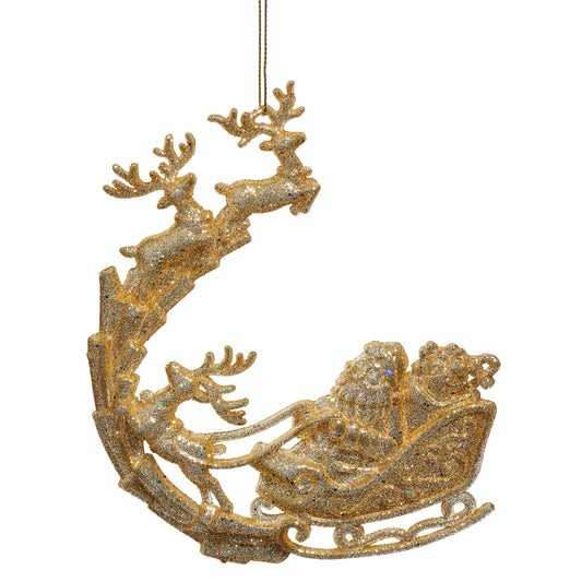 Royal Court Collection -  6.25" Gold Glitter Santa Sleigh Ornament