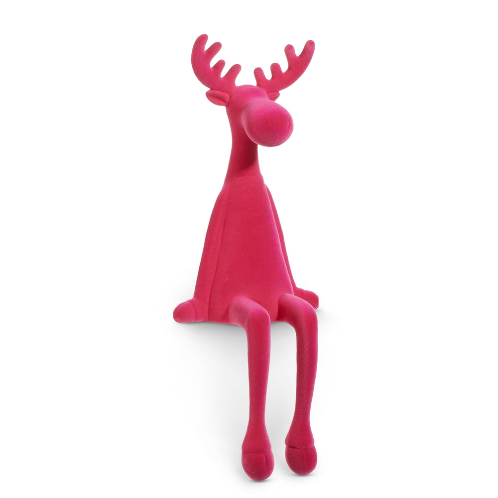 Santa's Sweet Shoppe Collection - 19" Hot Pink Flocked Sitting Moose