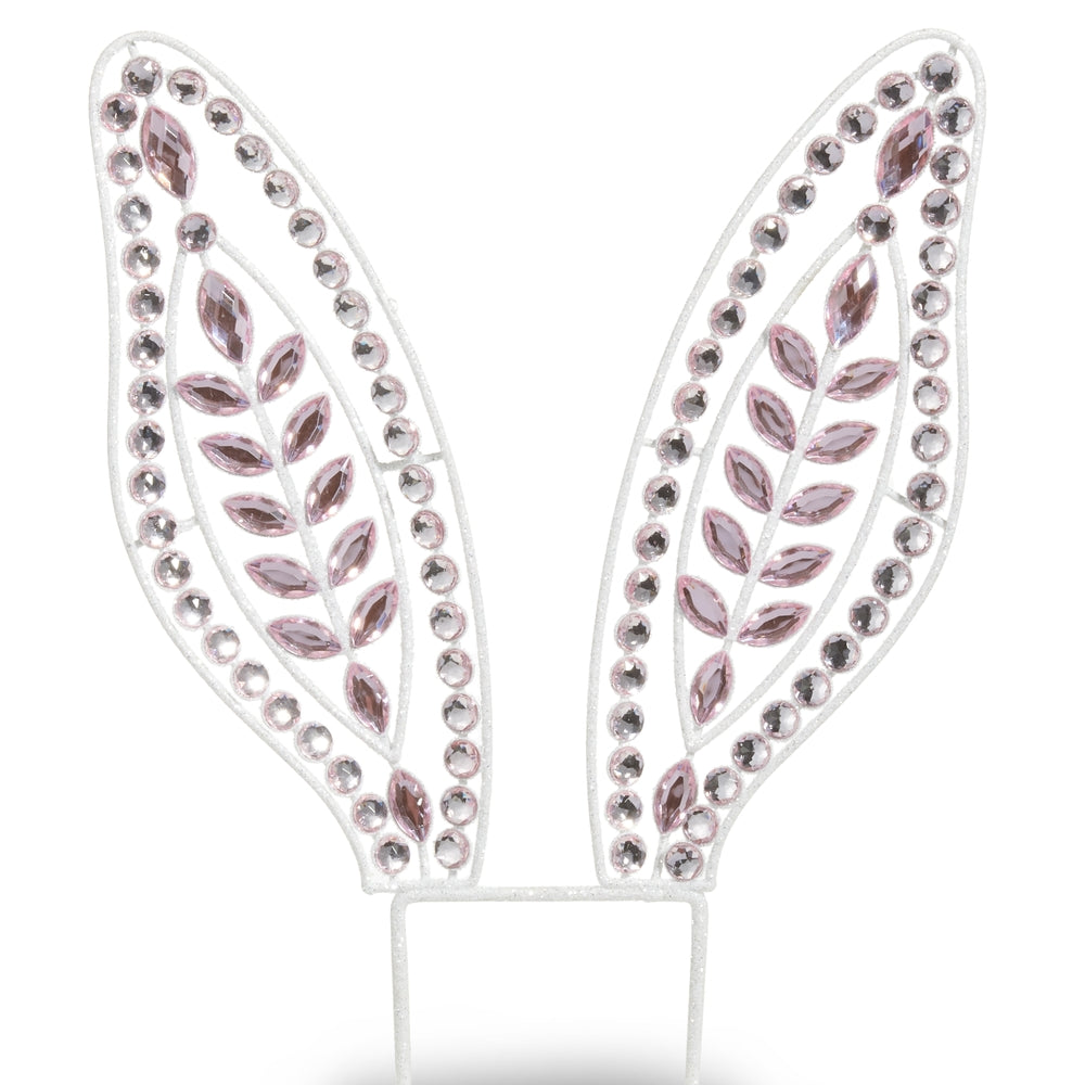 15" Pink Jeweled Bunny Ear Stake