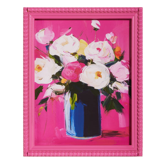 13.75" Pink Floral Haze Beaded Framed Print