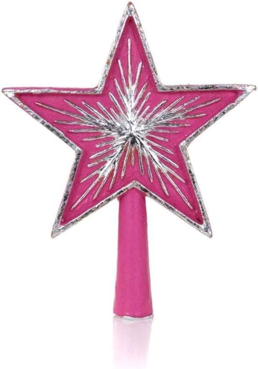 5 Point Starburst 8.25" Magenta Pink and Silver Christmas Tree Topper