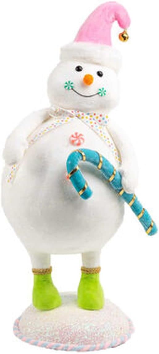 22" Snowman with Blue Candy Cane Figurine