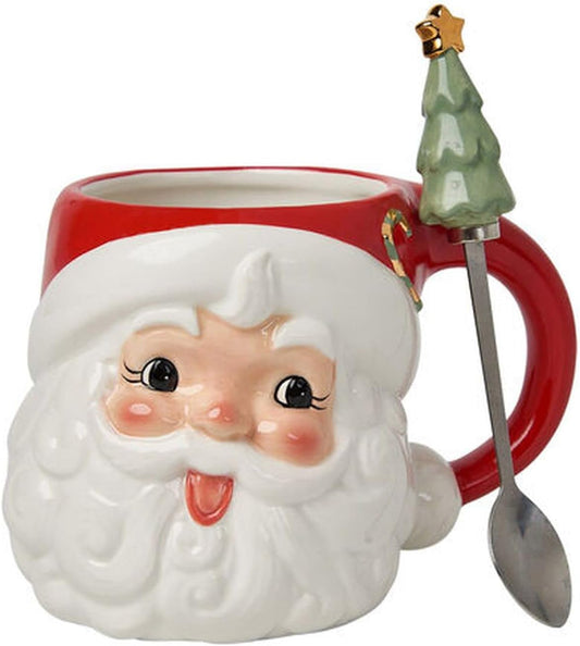 Ceramic Santa Head Mug With Spoon - Whimsical