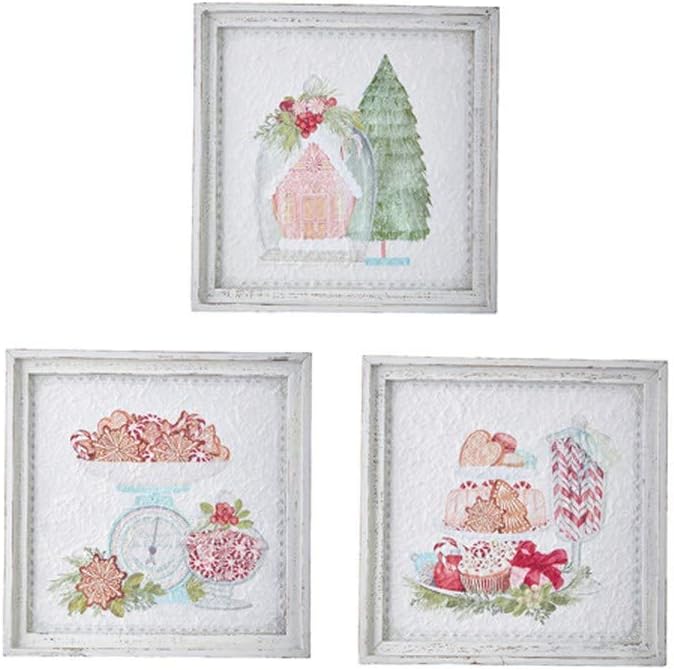 Set of 3 - 14" Pastel Christmas TEXTURED PAPER FRAMED WALL ART