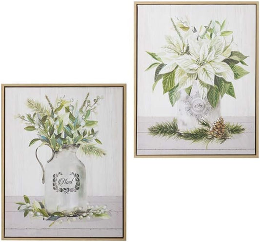 Set of 2 - 20" WINTER FARMHOUSE FLORAL FRAMED CANVAS WALL ART