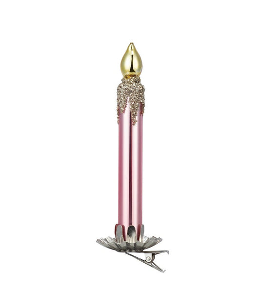 5.5" Iridescent Pink Candle Ornament with Clip