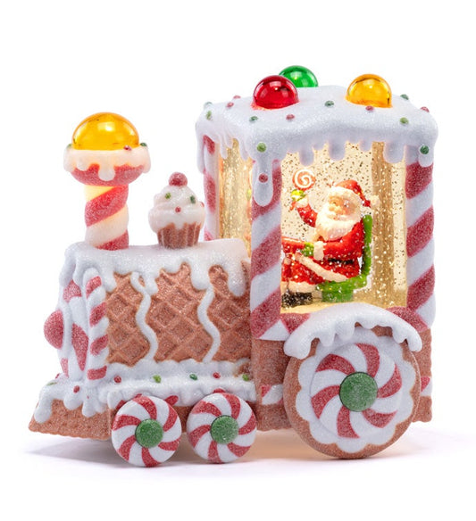 8" LED Gingerbread Santa Train