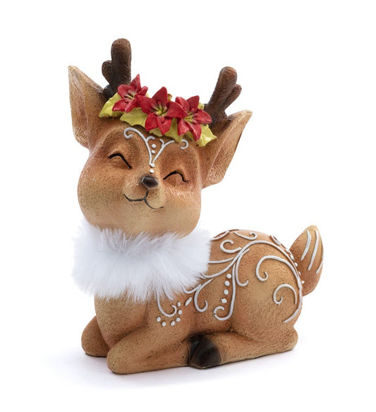 8" Gingerbread Deer with Poinsettias
