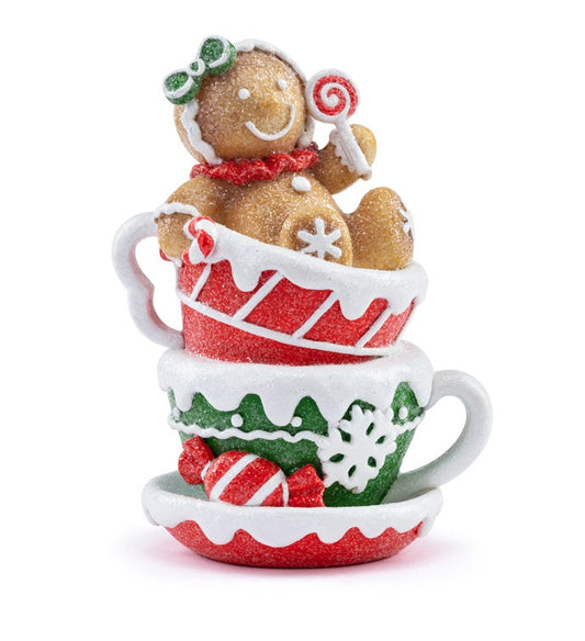 7.5" Gingerbread Man in 2-Tea Cups