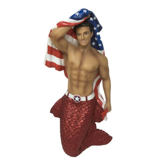 December Diamonds Mermen Figurine - Patriot With American Flag.