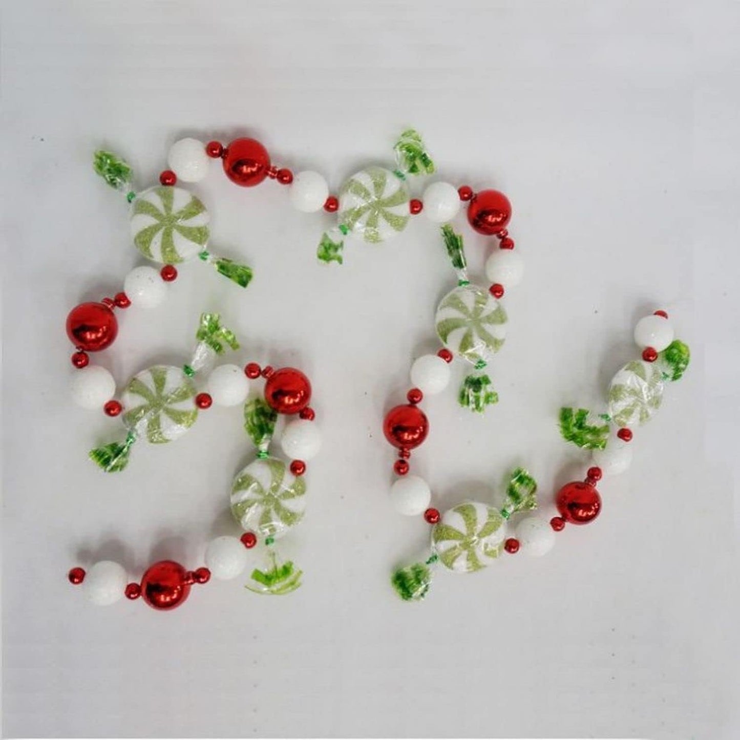 48" Peppermint Candy with Ball Garland, Red Green White