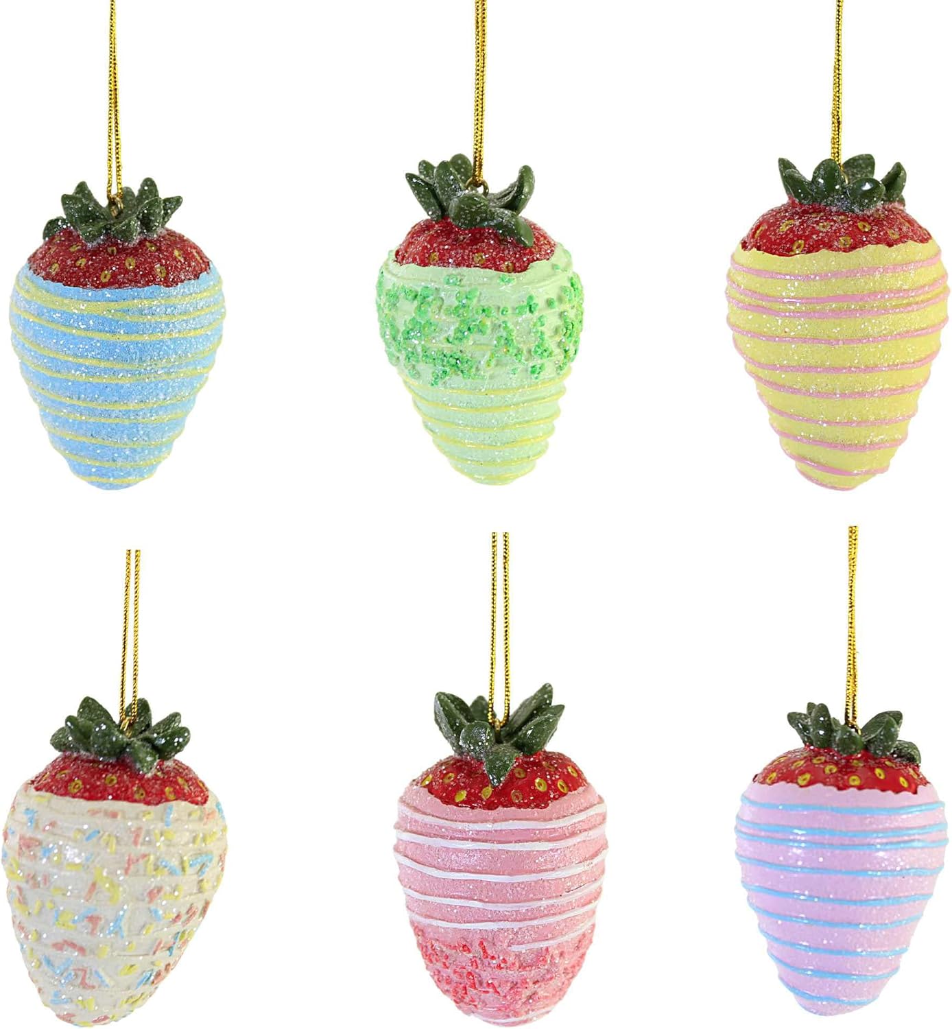 Set of 6 Chocolate Covered Strawberry Ornaments 2.75 Inches