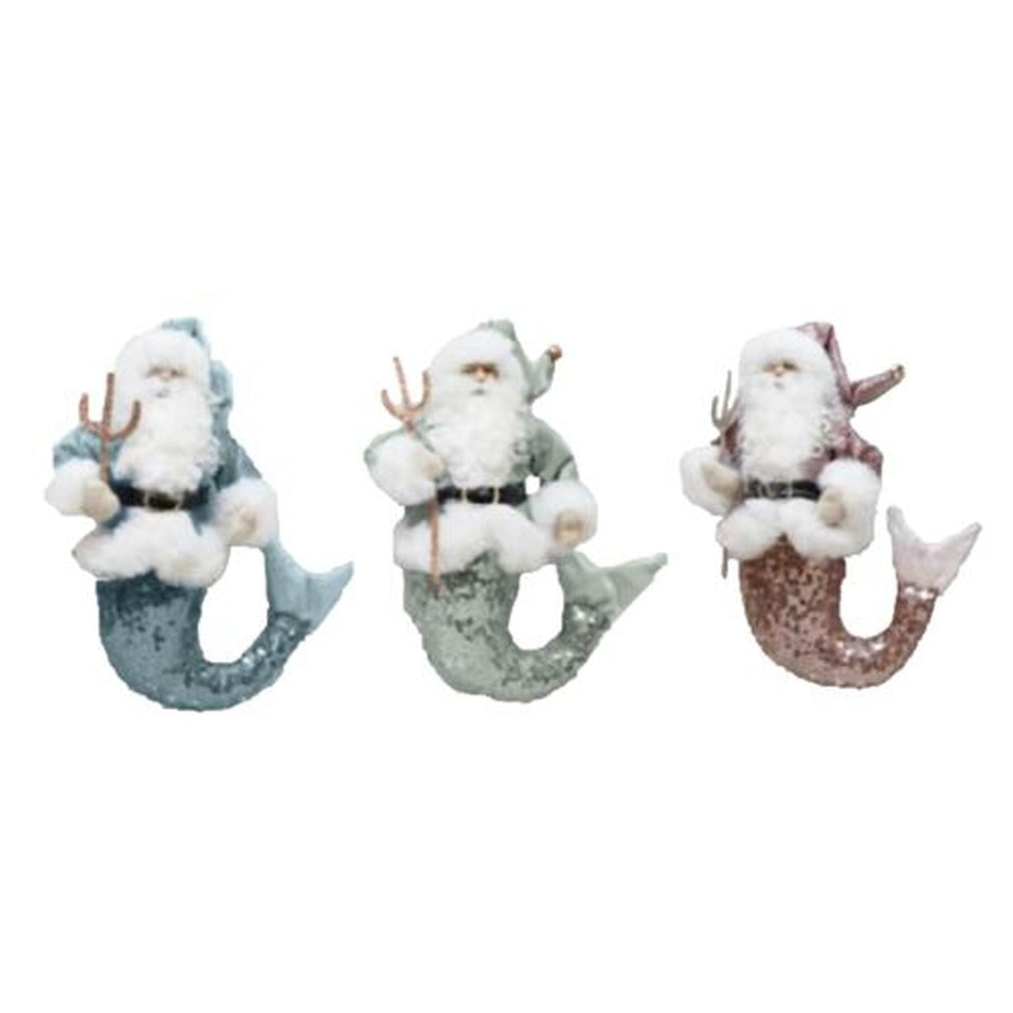 December Diamonds Ocean Mist Set Of 3 Assortment 9" Santa Merman Ornaments