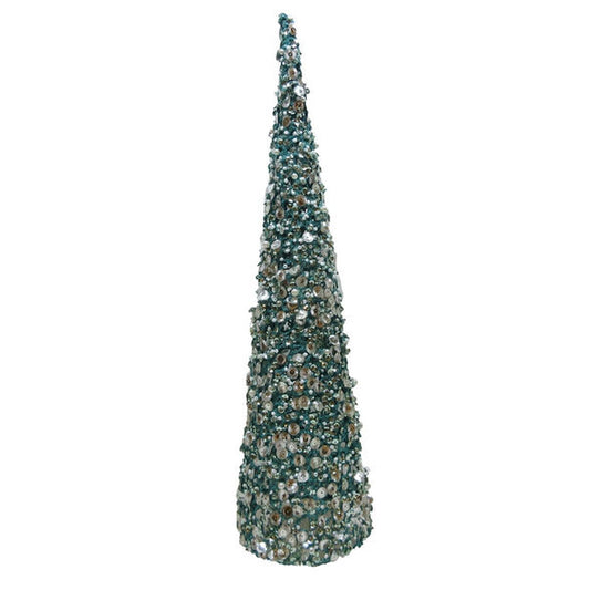 December Diamonds Coral Blues Teal Mesh Tree Cone Decor