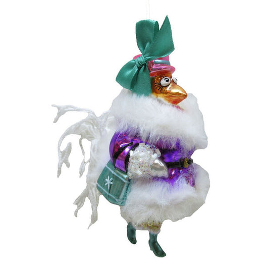 December Diamonds Party At The North Pole Ms Chicken With Fur Coat Ornament