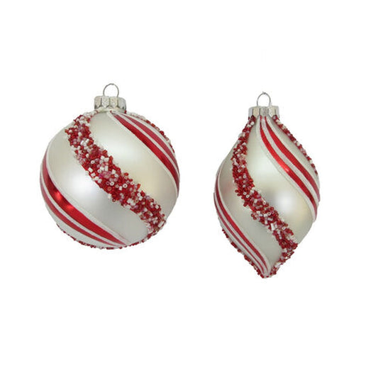 December Diamonds Candy Cane Lace Set Of 2 Assortment Peppermint Swirl Ornaments