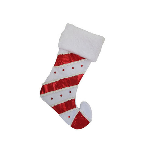 December Diamonds Candy Cane Lace Red/White Strip Elf Stocking