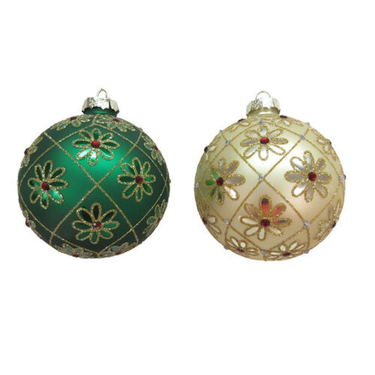 December Diamonds Winter Melody Set Of 2 Assortment Gold/Green Flower Ornaments