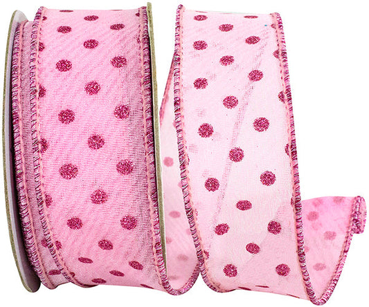1.5" x 10 Yards MESH DELUXE GLITTER DOTS WIRED EDGE pink