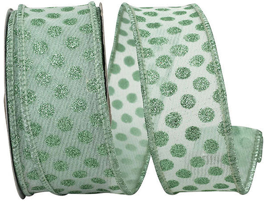 1.5" x 10 Yards MESH DELUXE GLITTER DOTS WIRED EDGE aqua