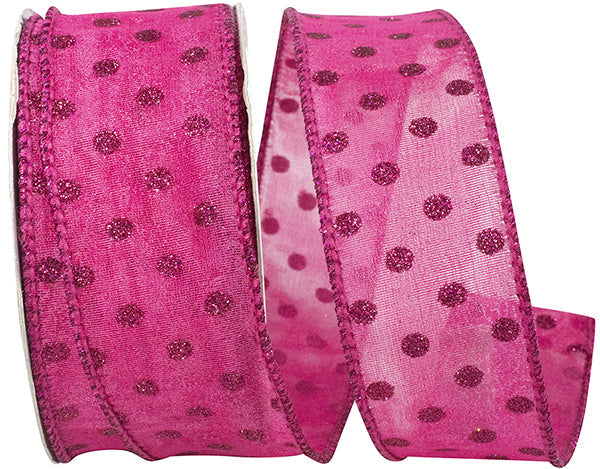 1.5" x 10 Yards MESH DELUXE GLITTER DOTS WIRED EDGE hot pink