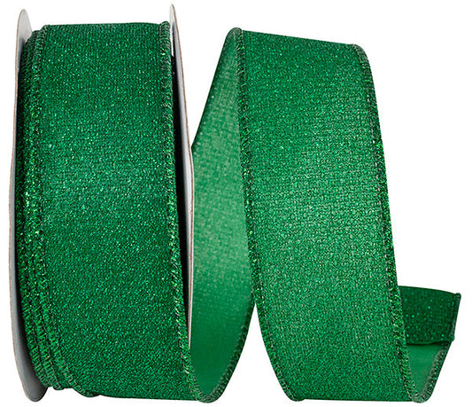 1.5" x10 yrds Glimmer Sparkle Metallic Wired Edge Ribbon, Emerald