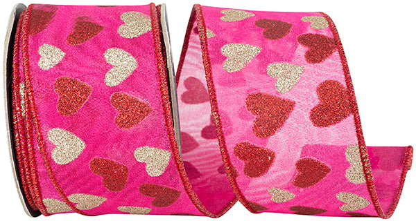 2.5" by 10 yds GLITTER HEARTS SILK MESH DELUXE WIRED EDGE