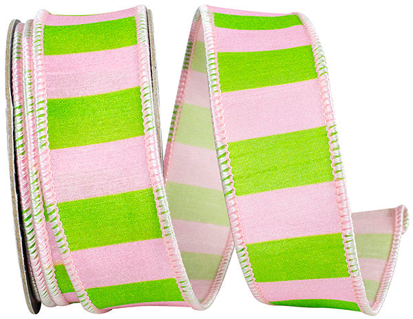 1.5" x 10 Yards CABANA STRIPED DUPIONI DELUXE-PNK/LIME