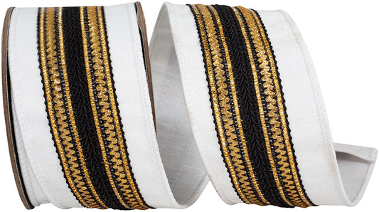 2.5" X 5 YARDS REGAL STRIPE TRIMMING DUPIONI DELUXE WHITE/BLACK