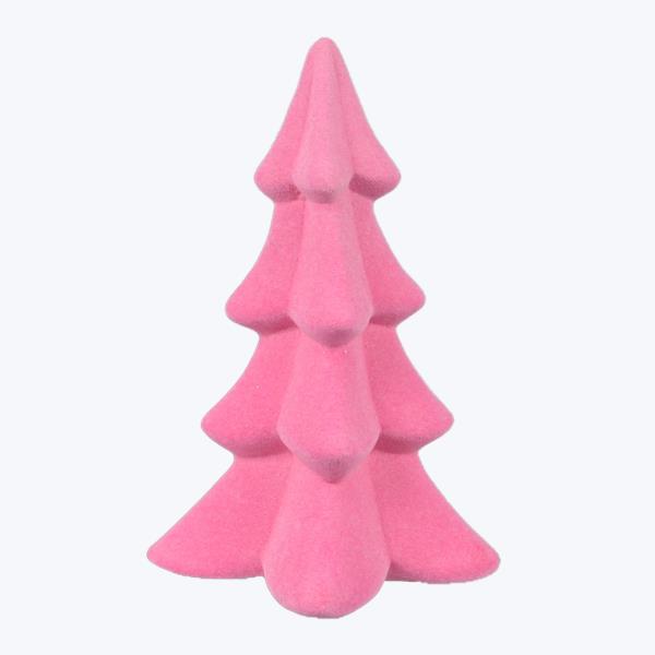 8" HOT PINK Ceramic Flocked Christmas Tree Decor