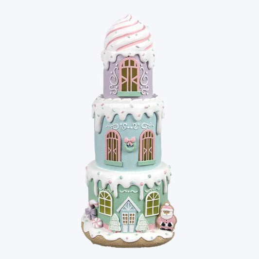 Santa's Sweet Shoppe Collection - 12" Resin layered Cake Gingerbread LED House Tabletop With Timer