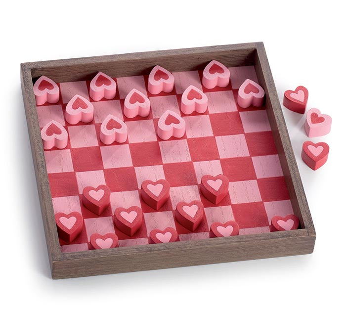 8.5" WOODEN VALENTINE CHECKERBOARD GAME