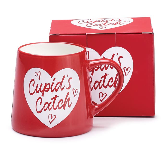 Ceramic CUPID'S CATCH MUG RED WITH WHITE HEART