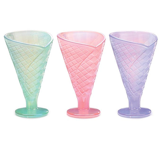 6.5" IRIDESCENT ICE CREAM CONE GLASS VASE