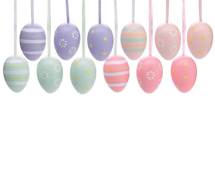 12 EGG ORNAMENTS IN NET BAG