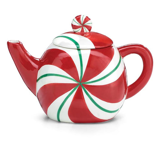 Santa's Sweet Shoppe Collection - 9" PEPPERMINT SWIRL CERAMIC TEAPOT