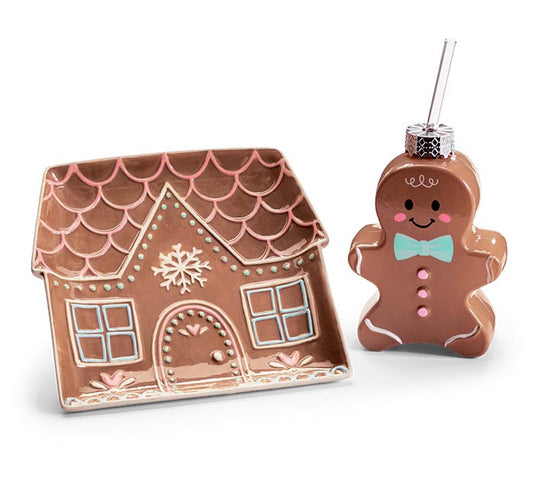 Santa's Sweet Shoppe Collection - GINGERBREAD TUMBLER AND TRAY SET