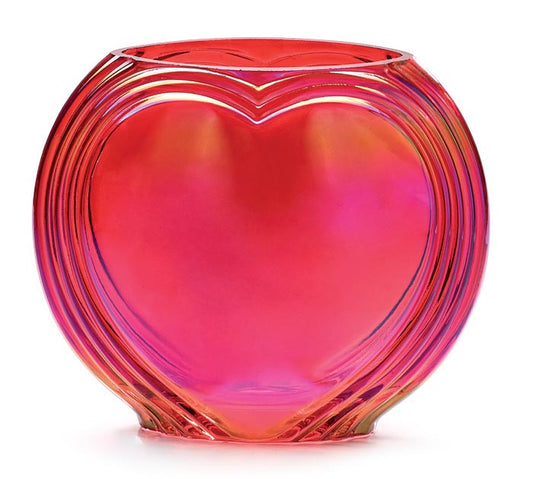 Cupids Valentine - 8" IRIDESCENT GLASS RED HEART FISH BOWL VASE