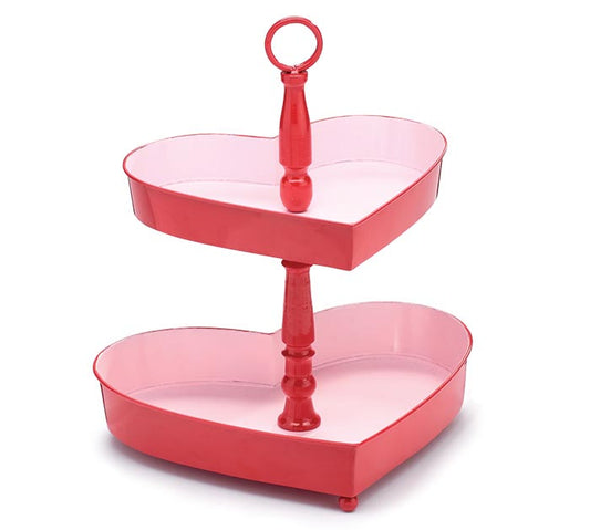 14.5" TIN TIERED VALENTINE HEART TRAY